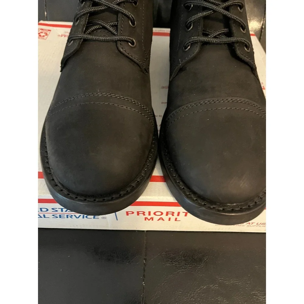 Thursday Boot Co Captain Matte Black Leather Lace Up Cap Toe
